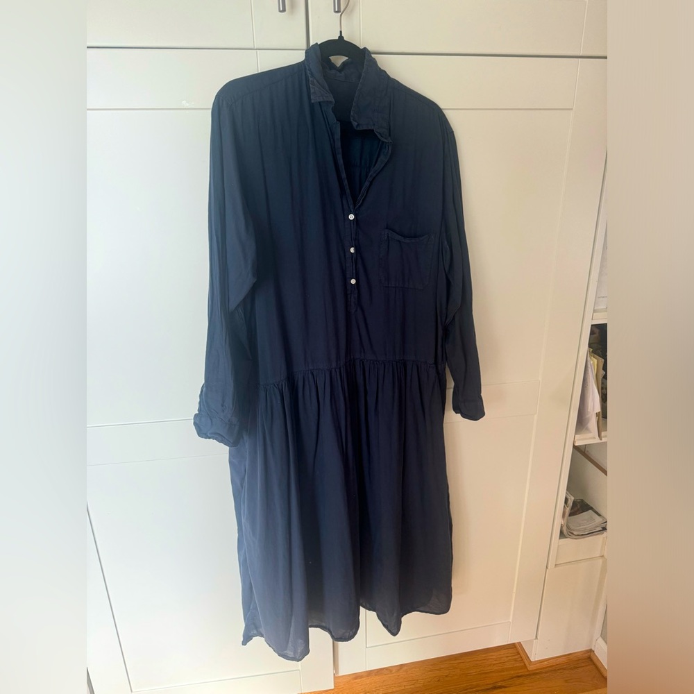 Grayson XL navy blue cotton voile dress, midi